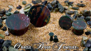 Mayan Flared Bloodstone Plugs by Oracle Body Jewelry