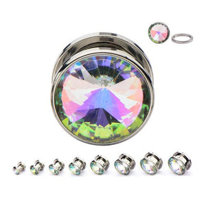 Screw-On Stainless Opalescent CZ Plugs