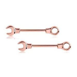 14g Rose Gold Plated Wrench Nipple Barbells - Tulsa Body Jewelry